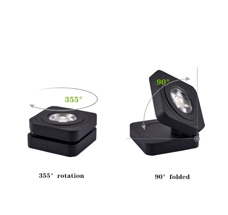 Foldable LED Surface Mounted Downlight 5W 7W 10W Ultra-thin Square 360 Degree Rotatable 3000K/4000K/6000K Ceiling Spot Light