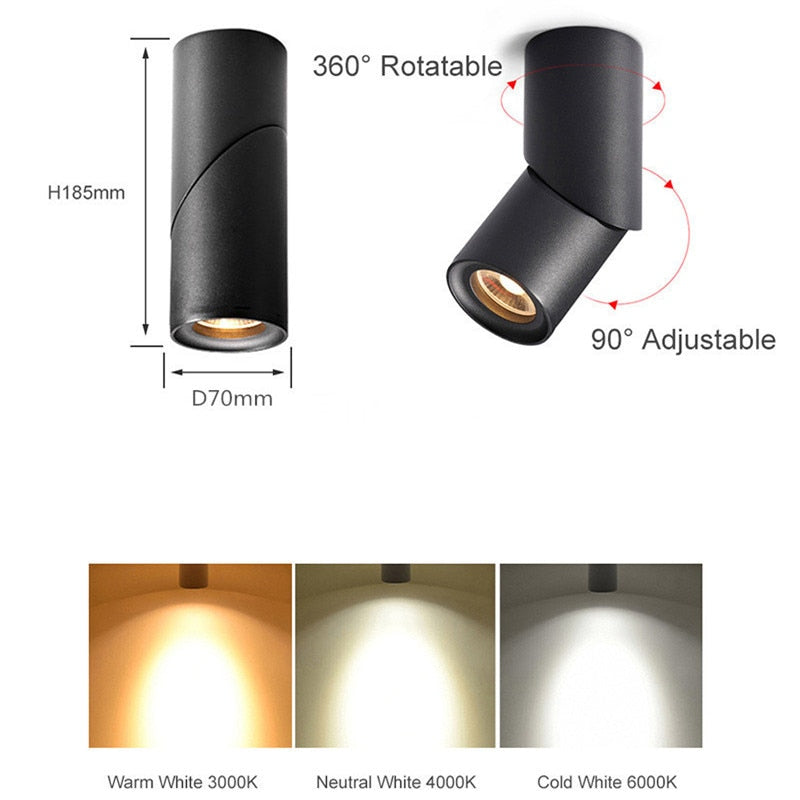 Dimmable Rotating LED Downlights 7W 9W 12W 15W COB LED Ceiling Spot Lights AC110-220V LED Wall Lamp Warm Cold White Indoor Lighting