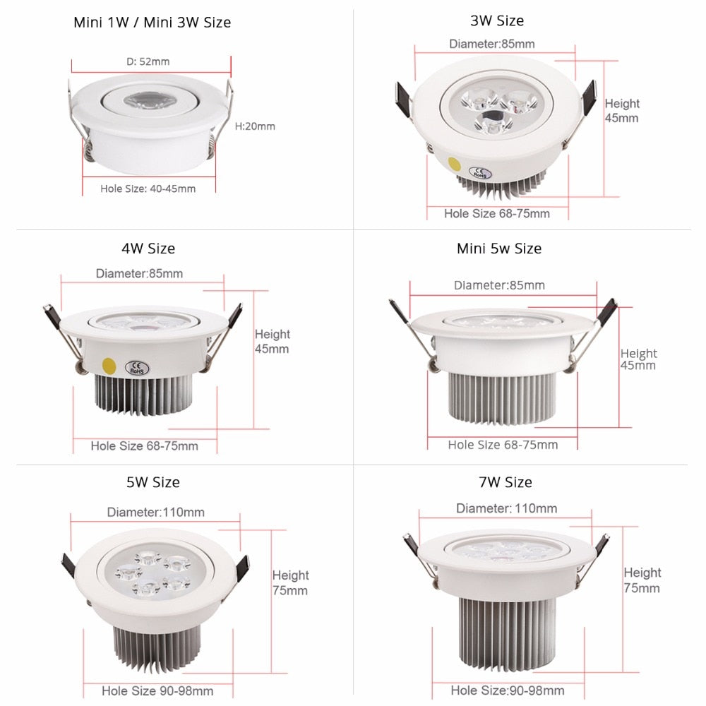 White Led 1W 3W 4W 5W 7W Downlight Residentiële Dimbare Verzonken Led Lamp Licht Verstelbare Recessed Ceiling Spotlight Downlight