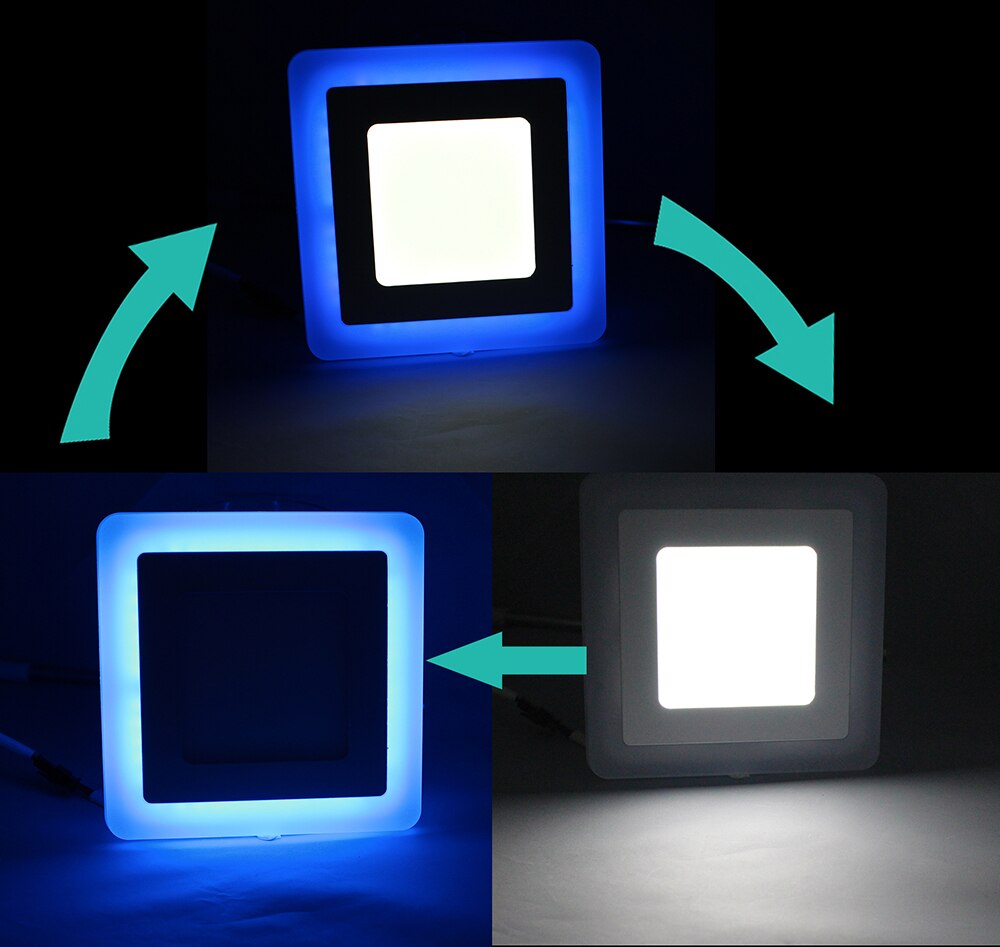 3 Model Round Square blue+ white double color Led Panel Light 6w/9w/16w/24W AC85-265V Recessed LED Ceiling downlight down lights