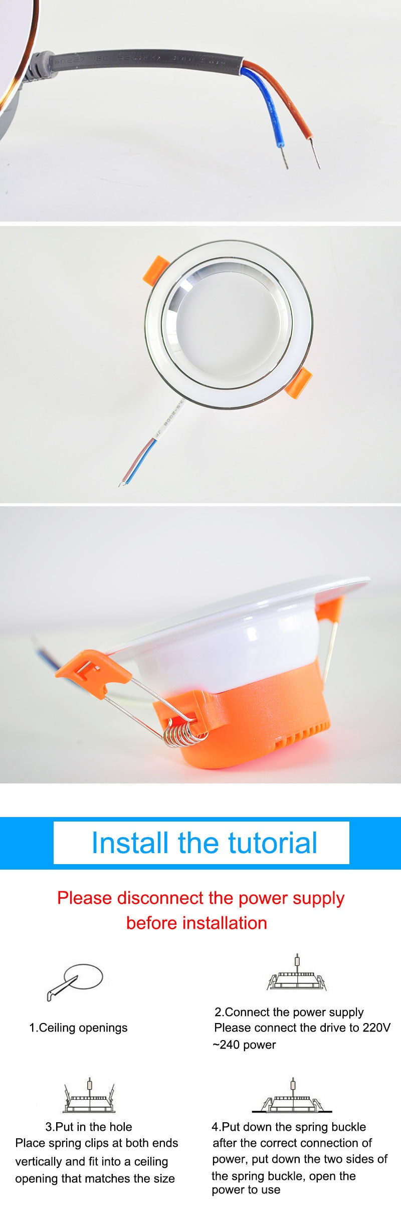 downlight led 3w 5w 3000k 4500K 6000K led Downlight AC 220V ceiling downlight 5Pcs Kitchen living room Indoor recessed downlight