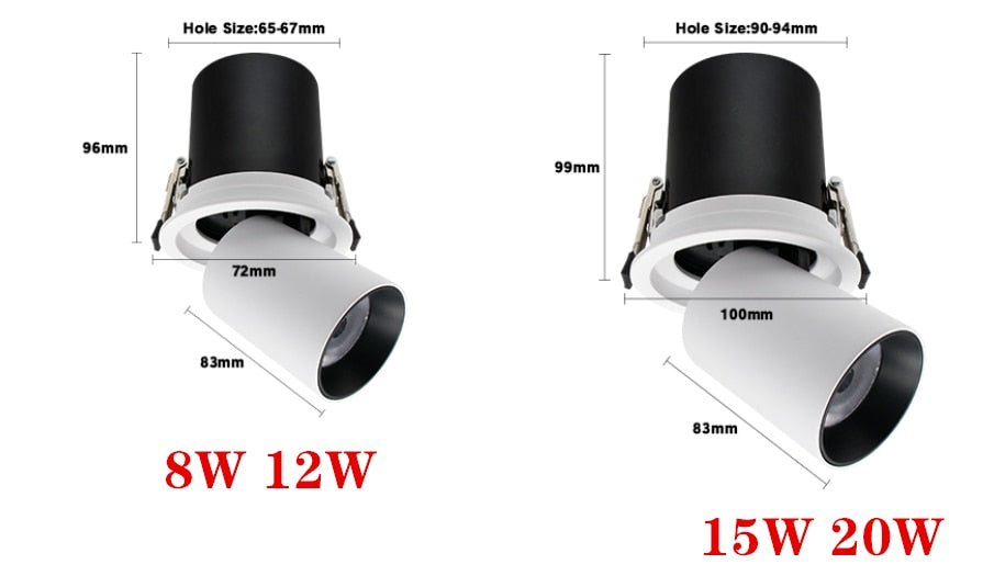 LED Downlight Embedded Ceiling Lamp 8W 12W 15W 20W 110V-220V Adjustable SpotLights Stretchable and Rotate Spot Light