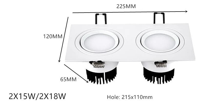 LED Dimmable Square cob Downlight COB 7W 9W/12W 2X7W/2X9W/2X12W LED Spot light decoration Ceiling Lamp AC 110V 220V white body