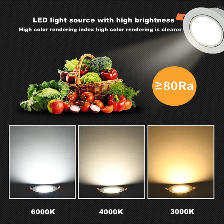 Dimmable Led Downlight 3W 5W 7W 9W 12W 15W Cob Led Spot AC110V / 220V Ceiling Lamp Recessed Downlights Round Spot Light