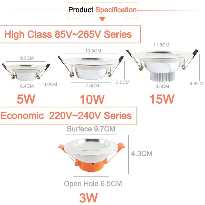 LED Downlight Round Recessed Lamp 220V 85-265V Led Bulb 4 Pcs 3W 5W 9W 10W 12W 15W 18W LED Spot Lighting Kitchen Bedroom Indoor