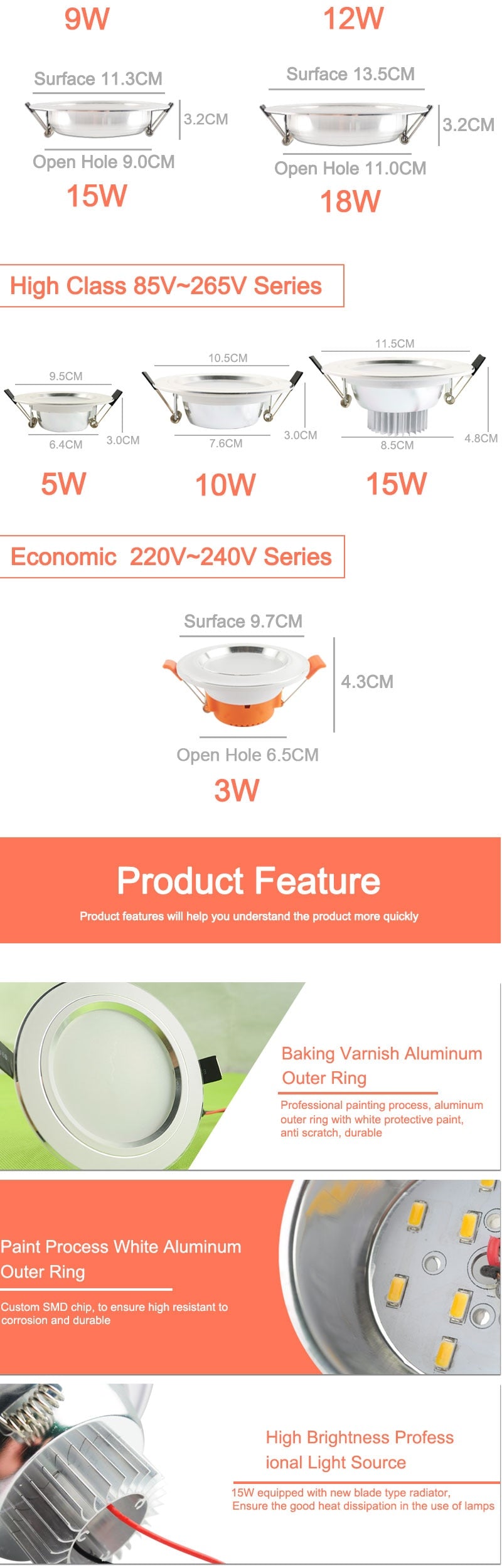 LED Downlight Round Recessed Lamp 220V 85-265V Led Bulb 4 Pcs 3W 5W 9W 10W 12W 15W 18W LED Spot Lighting Kitchen Bedroom Indoor