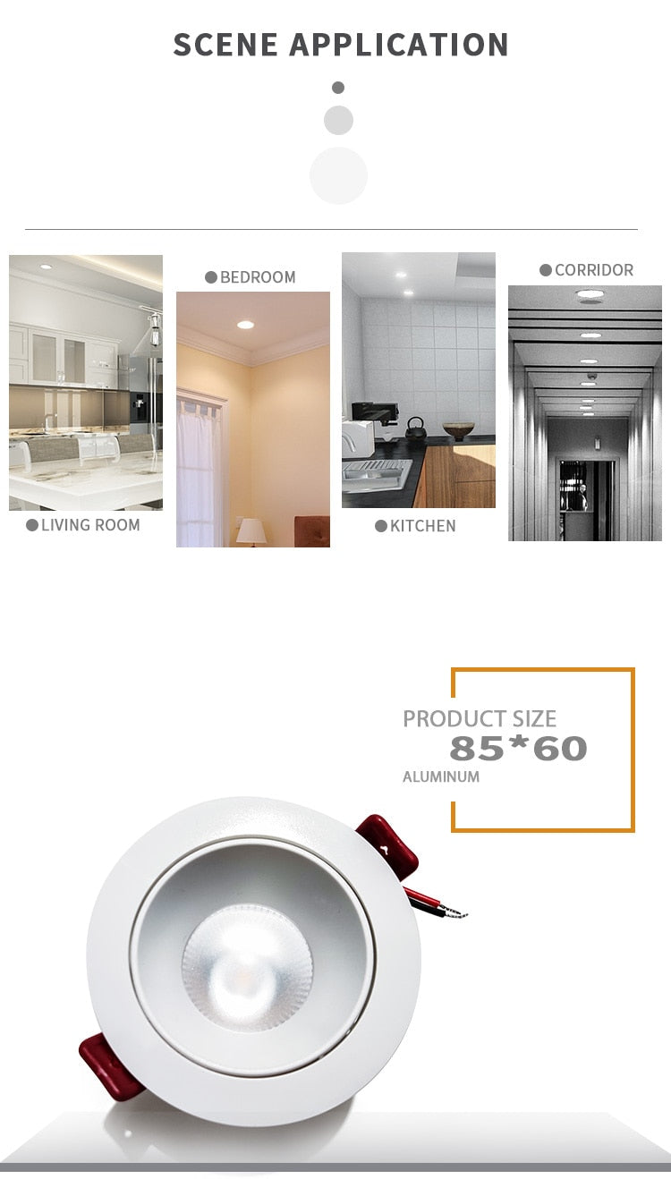 White Led Downlight Recessed Indoor Led Ceiling Lamp 7W AC85~265V Led Spot Lamp For Living Room Foyer Bar Counter Office
