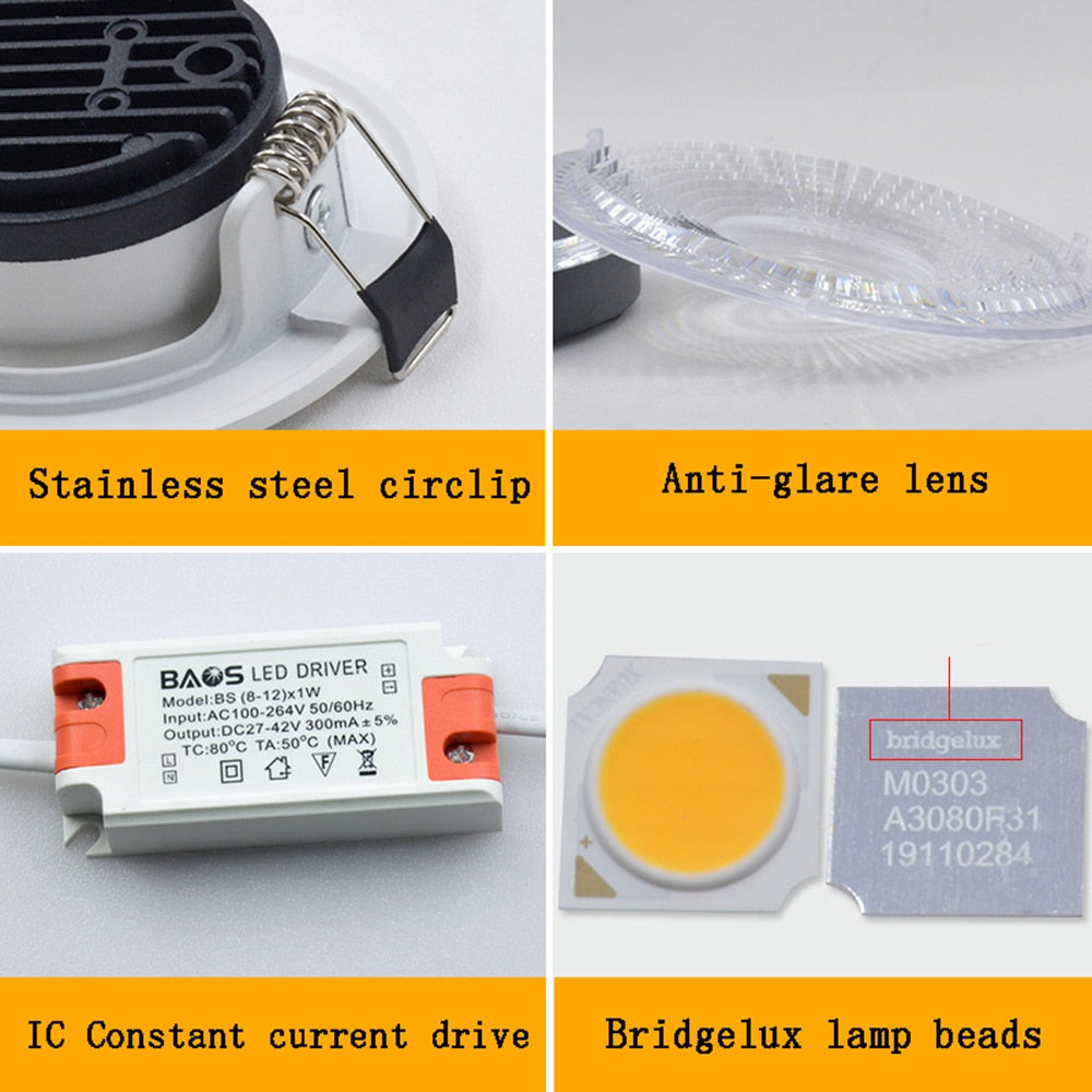 Downlight 3W 5W 7W 10W 12W Spot led downlight AC 220V White Ultra Thin Aluminum Round Recessed LED Spot Lighting