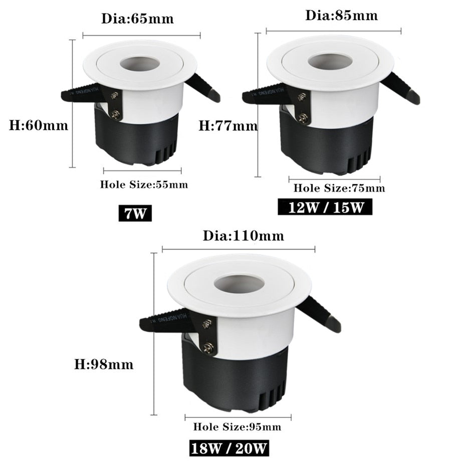 Dimmable Led Downlight Lights 7W 12W Ceiling Spot light 15w 18w LED Down Light AC85-230V Recessed Lights Indoor Spot Lighting