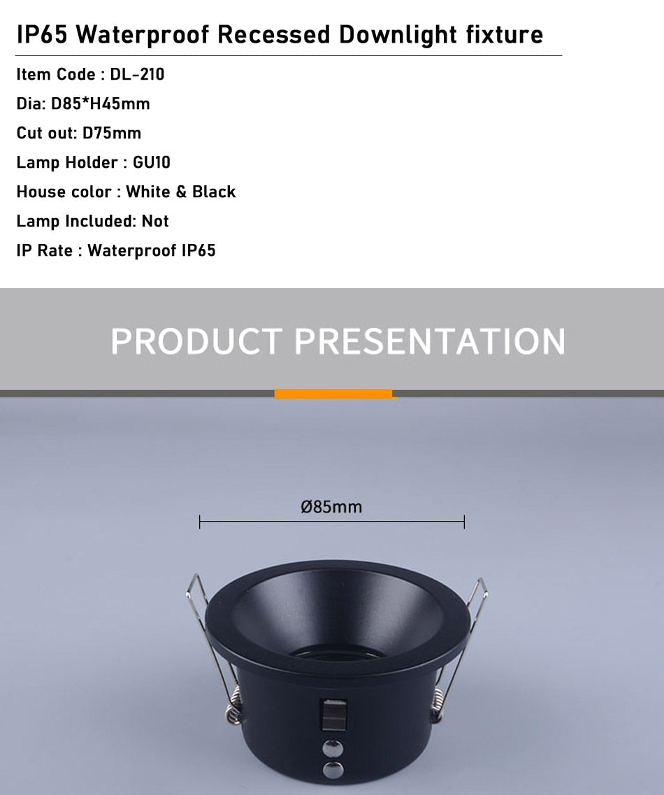 Waterproof Bathroom 1PCS Anti Glare Downlight IP65 GU10 MR16 Matt Black White Recessed Ceiling Spot Light Fitting Terminal Block