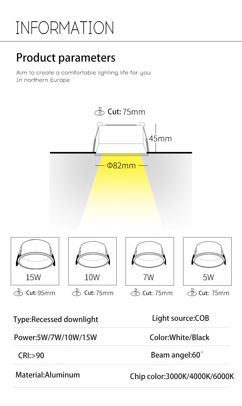 Brighter LED Downlights Dimmable AC85~265V Recessed Anti Glare 5W/7W/10W/15W Ceiling Spot Light Background Lamps Indoor Lighting