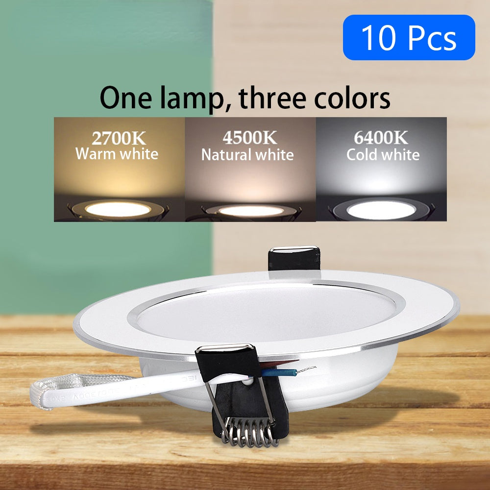 LED Downlight Recessed Ceiling Lamp 5W 9W 12W 15W Three-color dimmable/Cold white/Warm white 10PCS led Spotlight AC 220V