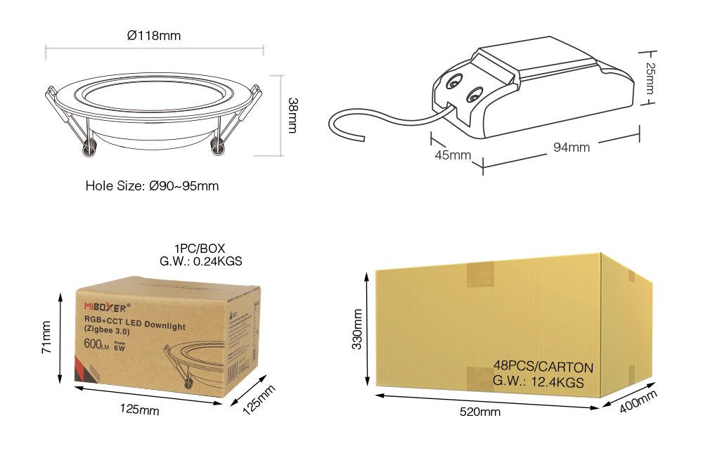 Miboxer Zigbee 3.0 FUT066Z 6W / FUT068Z 12W RGB+CCT LED Downlight AC110V 220V Ceiling Light Round Panel lamp Zigbee 3.0 Remote Control