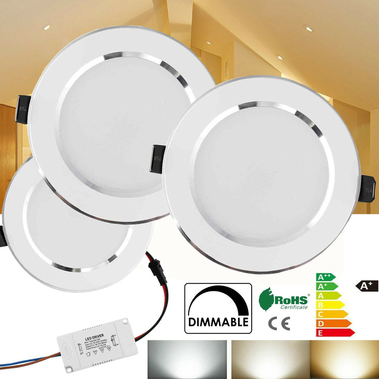 Dimmable LED Downlight Recessed Ceiling Light 3W 5W 7W 9W Positive White Warm White Home Living Room Lighting Accessories