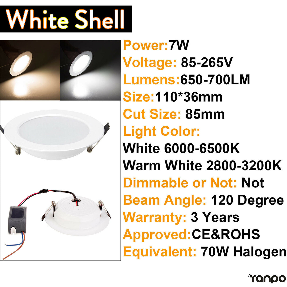 Dimmable LED Downlight Recessed Ceiling Light 3W 5W 7W 9W Positive White Warm White Home Living Room Lighting Accessories