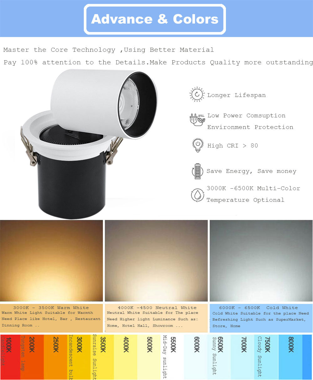LED Downlight Foldable 7W 10W 12W 20W 30W LED Spotlight Stretchable 4pcs Down light LED with Philips High CRI AC85-265V
