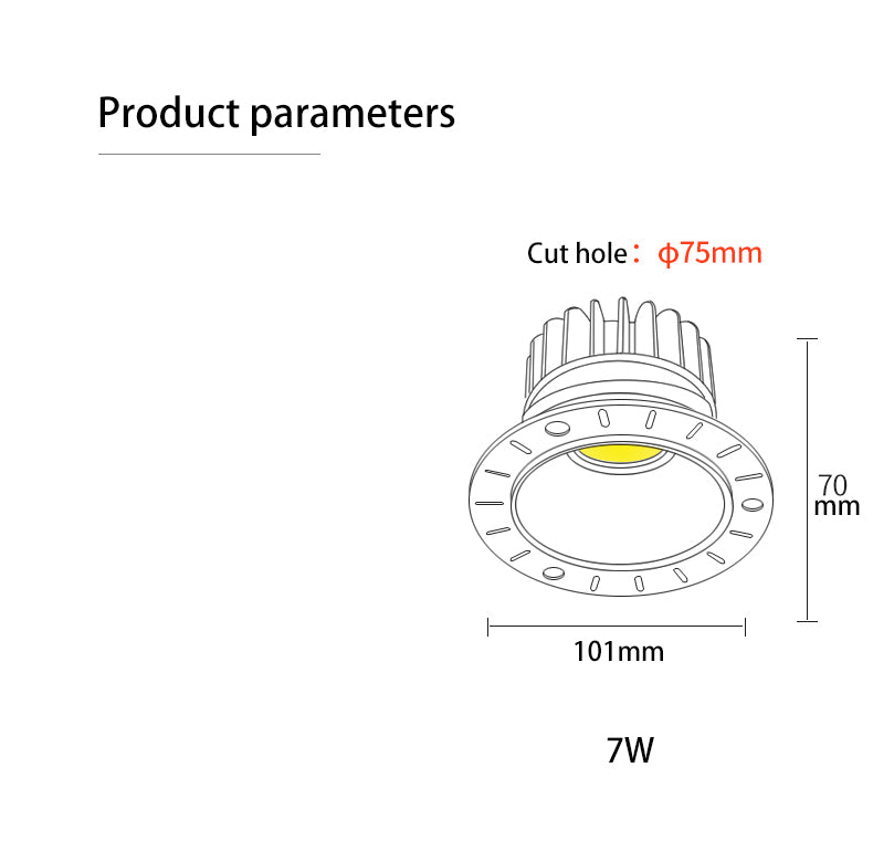 BRGT LED Spot Light Frameless Embedded Lights 7W COB Ceiling Lamp 85-265V Trimless Aluminum Recessed Downlight Indoor Lighting