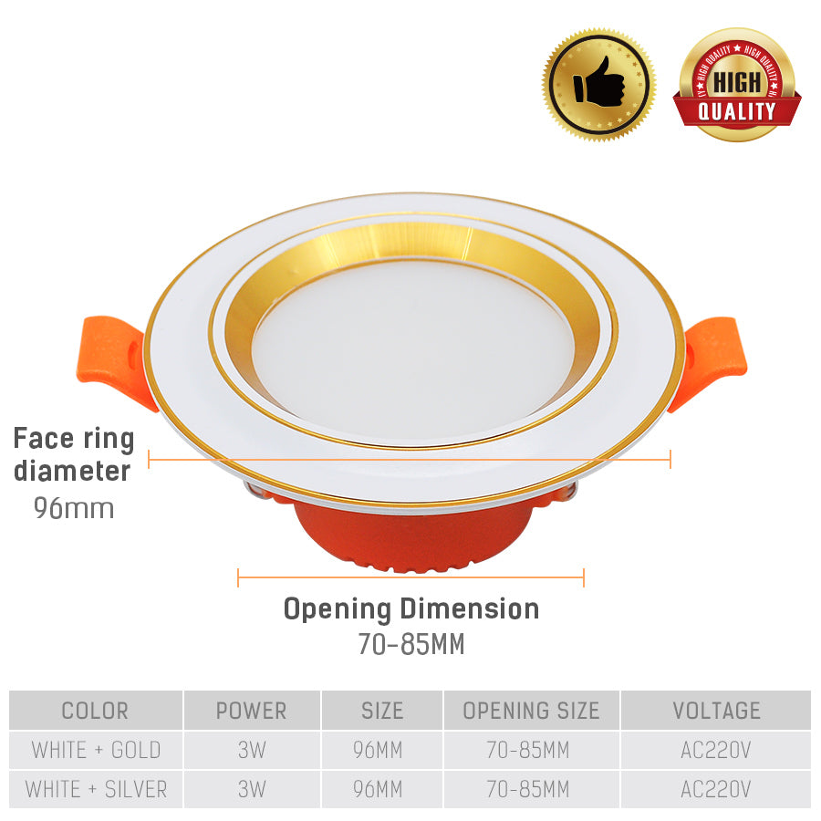 LED Ceiling Tricolor Lights Downlight Frosted Lens, 220V 5W Anti-glare and Scratch Resistant FOR Indoor Lighting