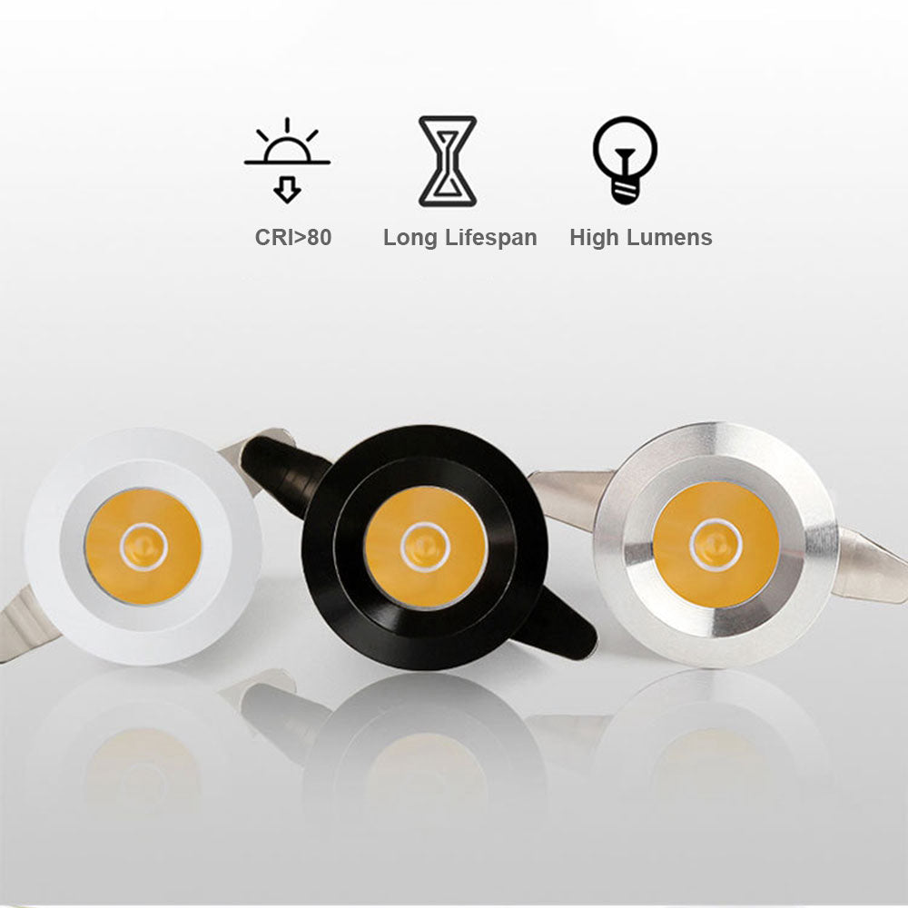 Mini Spot 1W LED Recessed Downlight White/Black/Grey Cabinet Light Recessed Ceiling Spot Light Embedded Down Light