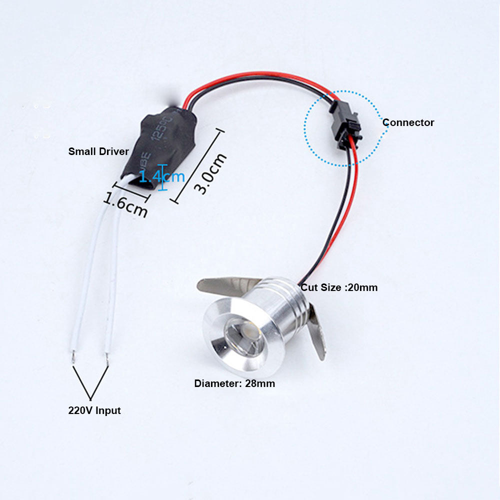 Mini Spot 1W LED Recessed Downlight White/Black/Grey Cabinet Light Recessed Ceiling Spot Light Embedded Down Light