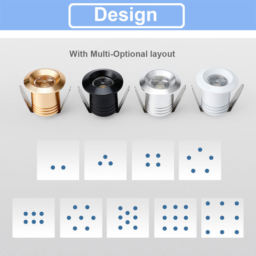 Mini Spot 1W LED Recessed Downlight White/Black/Grey Cabinet Light Recessed Ceiling Spot Light Embedded Down Light
