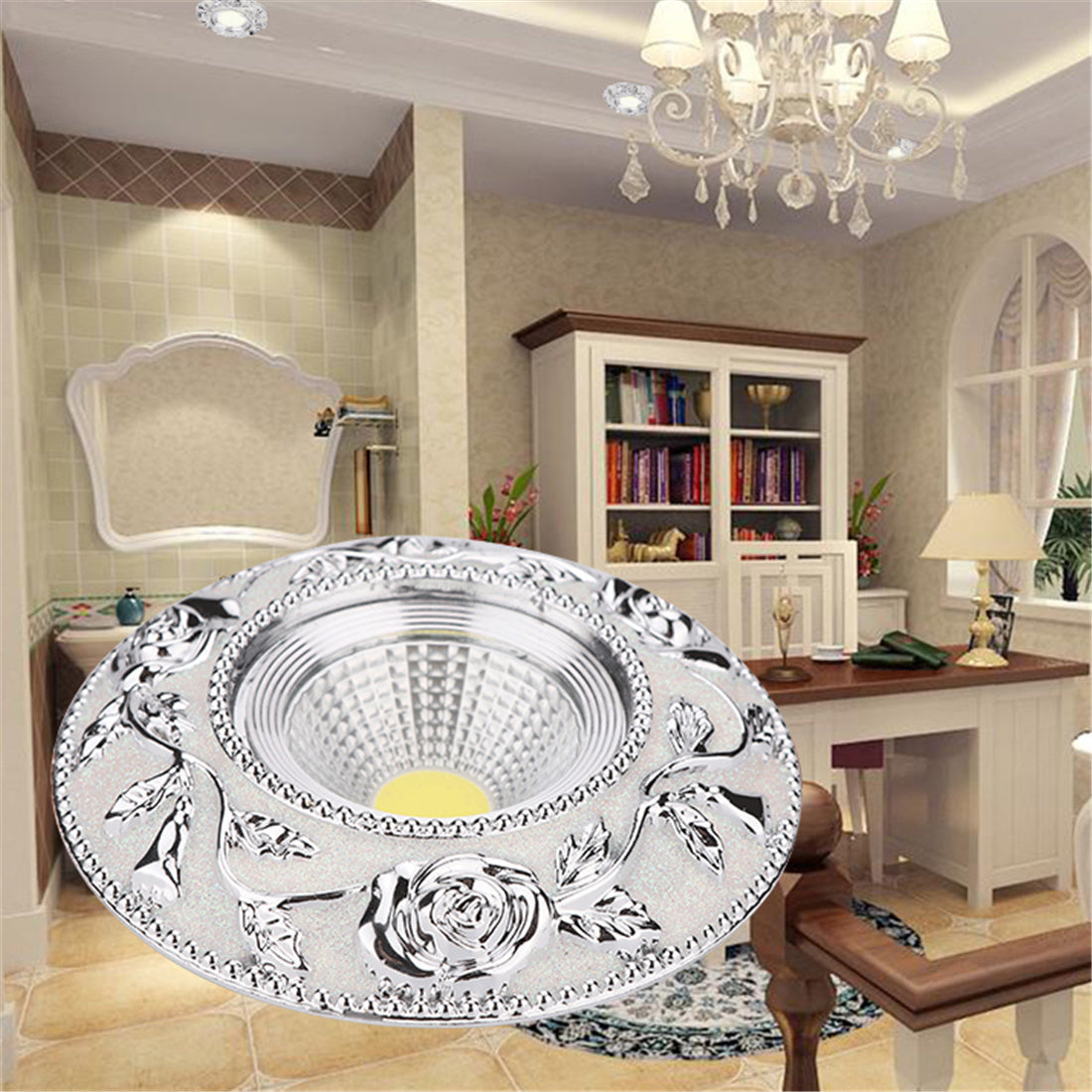 European Round Silver Garland Led Downlights 3W 5W 7W Cob Adjustable Angle Living Room Indoor Home Deco 110V 220V Recessed Lamp