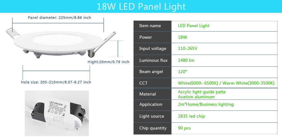 Dimmable LED Panel Light 3W 6W 9W 12W 15W 25W Recessed Ceiling LED Downlight Indoor Spot Light AC110V 220V Driver Included