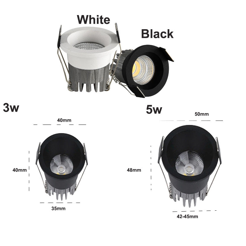 Anti-Corrosion Dimmable LED Downlight 3W 5W Anti-Glare Ceiling Lamp Recessed Spot Lighting Bedroom Kitchen COB