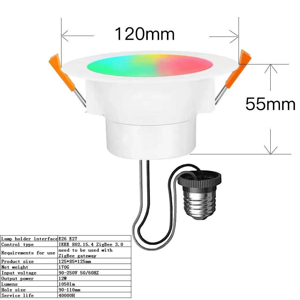 ZigBee Smart 12W LED Downlight WiFi APP Dimming Round Light 16 Million Colors Works With Tuya Alexa Google Home Gateway Control