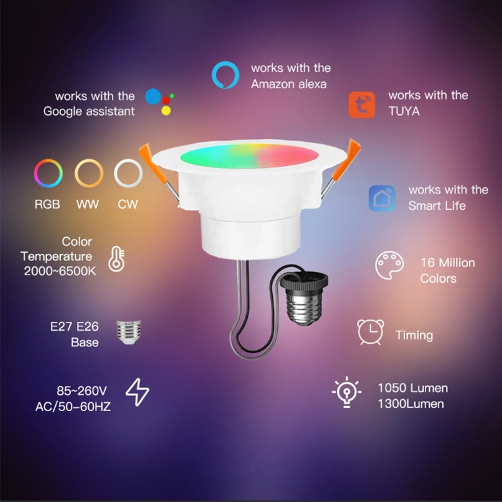 ZigBee Smart 12W LED Downlight WiFi APP Dimming Round Light 16 Million Colors Works With Tuya Alexa Google Home Gateway Control