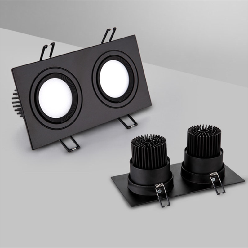 Square Bright Recessed Double LED Dimmable Downlight COB 14W 20W 24W LED Spot light Ceiling Lamp AC 85- 265V with Frosted lens