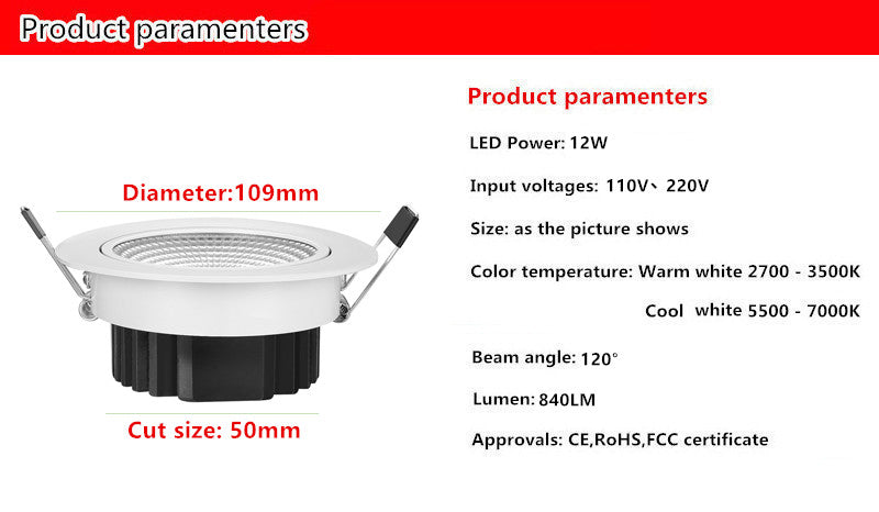 Dimmable LED COB Downlight AC110V 220V 3W 5W 7W 12W Recessed LED Spot Light lumination Indoor Decoration Ceiling Lamp