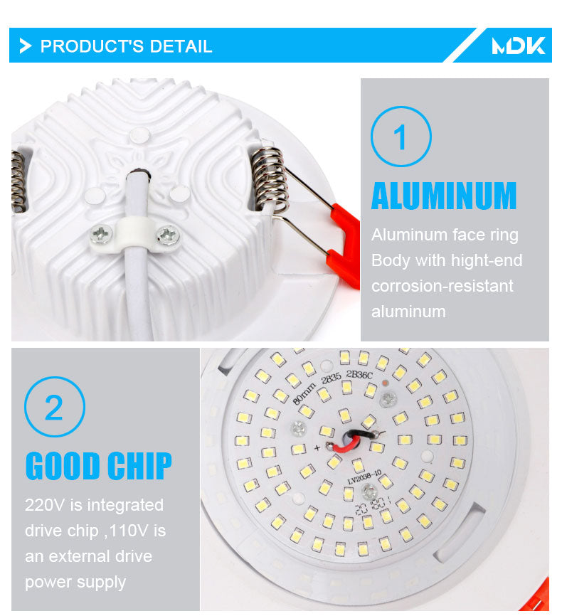 LED Downlight Thick Aluminum 5W 7W 9W 12W 15W 18W 110V Recessed 6Pcs AC220V Spot Lighting Bedroom Kitchen Indoor Down Lamp