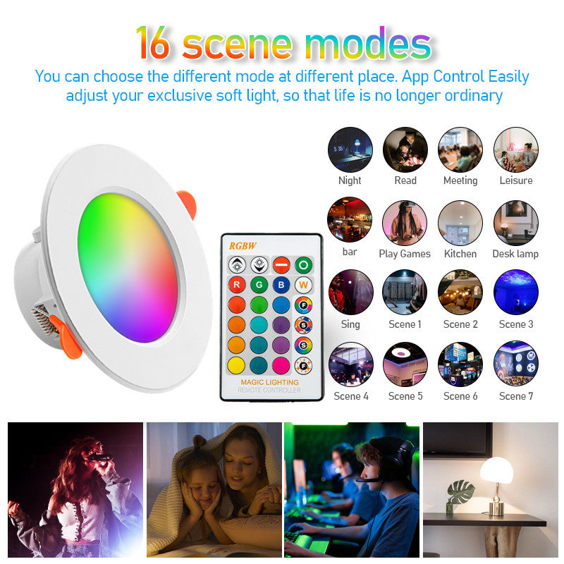 RGB LED Downlight 10W 15W Ceiling Lamp Dimmable 16 Color Cold/Warm White with IR Remote Control For Kitchen Indoor Lights