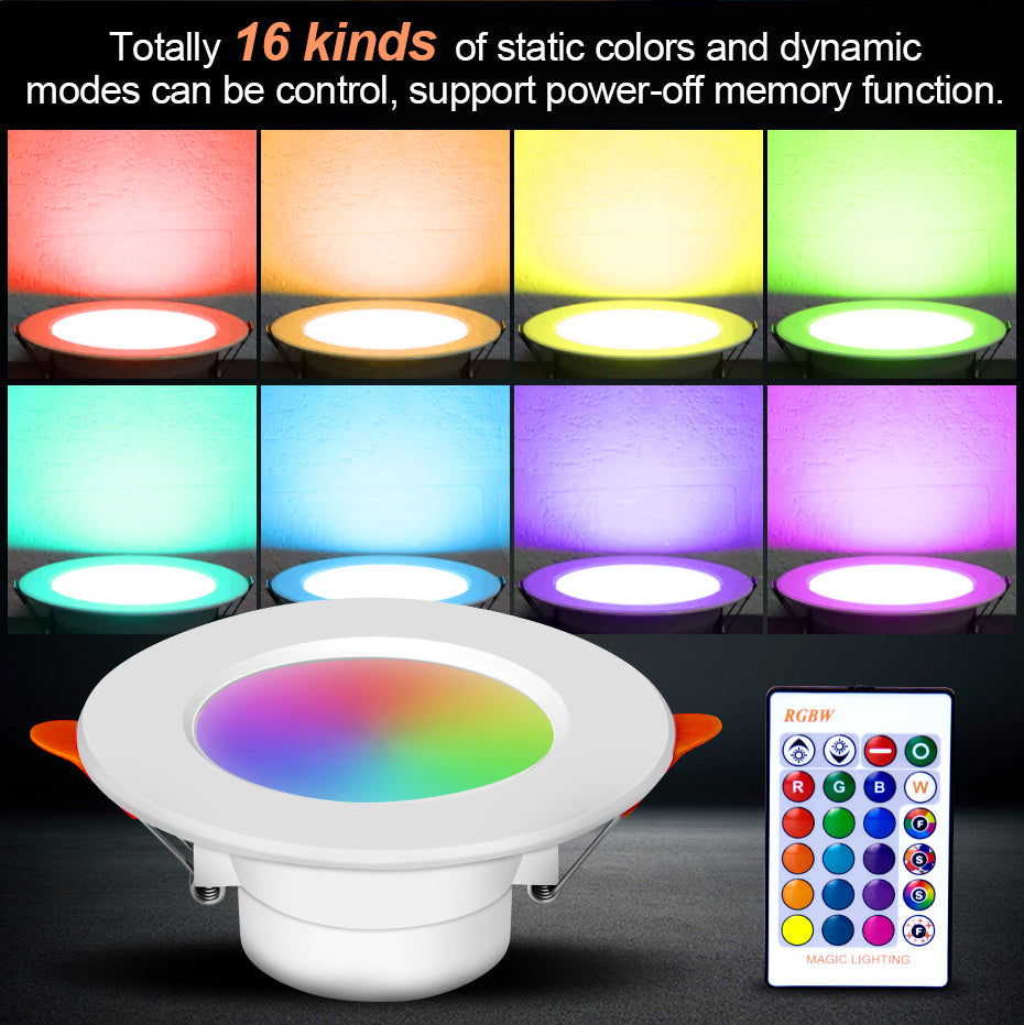 RGB LED Downlight 10W 15W Ceiling Lamp Dimmable 16 Color Cold/Warm White with IR Remote Control For Kitchen Indoor Lights
