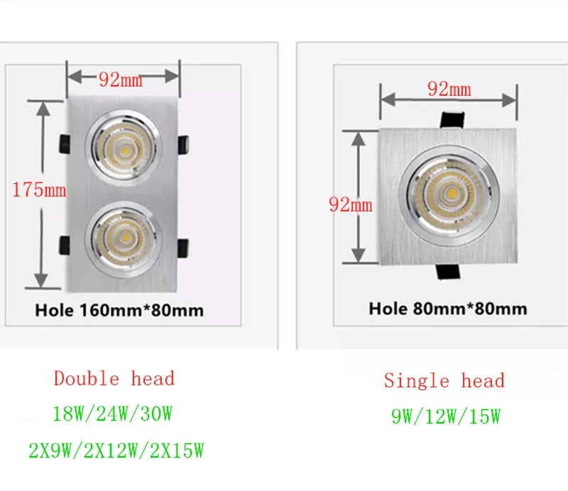 Embedded Dimmable LED Downlight 9W/12W/15W/18W/24W/30W Epistar Chip COB Spot Lights Ceiling Lamp AC90-260V For Home illumination