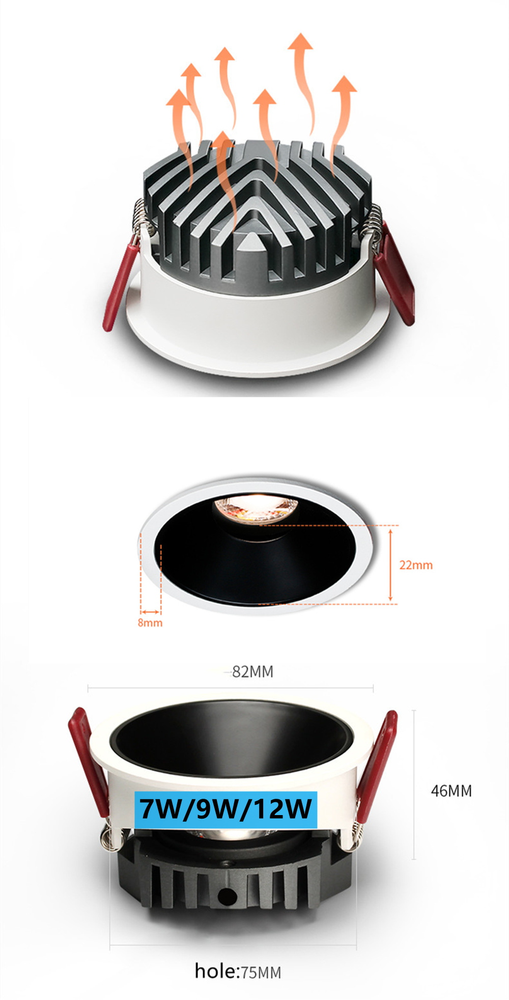 Dimmable LED COB Spotlight 24° 7W 9W 12W Recessed Downlight AC85-265V Ceiling Lamp White Black For Indoor Lighting