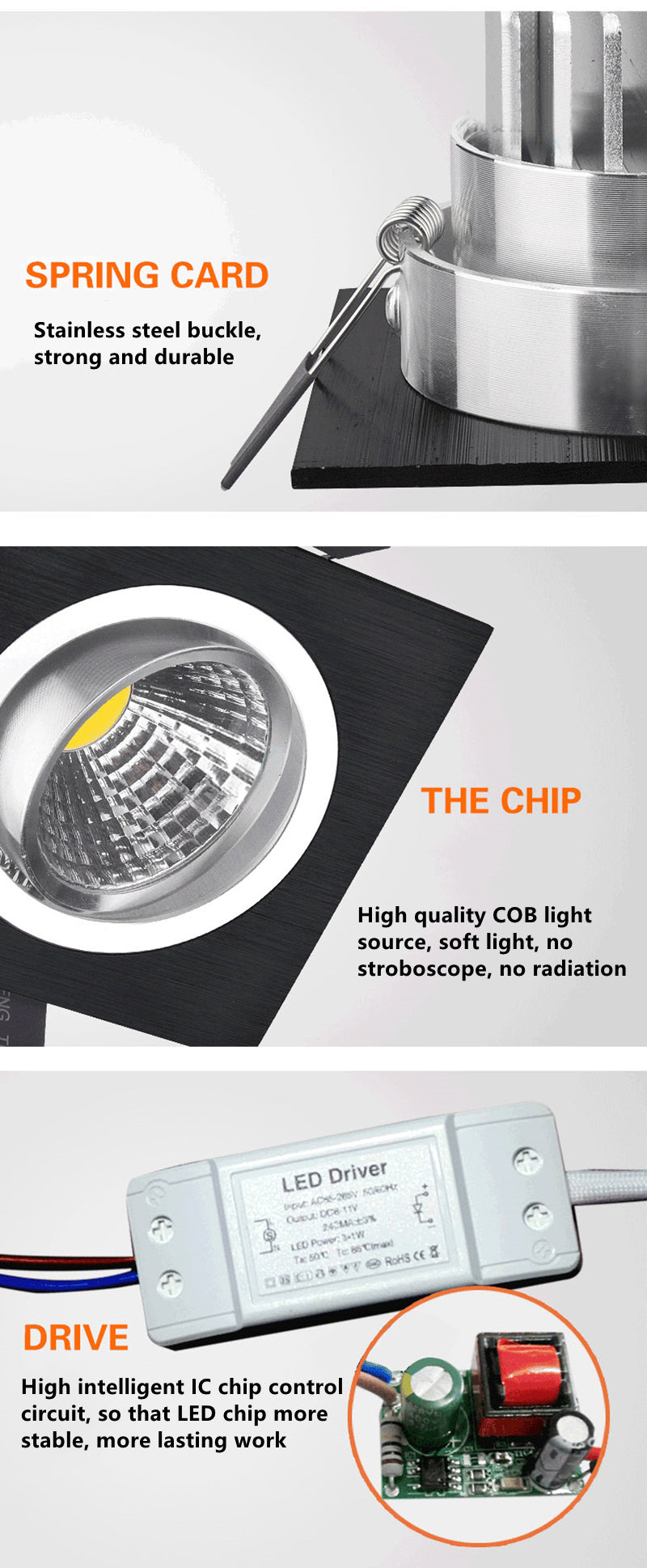 Square Dimmable Recessed COB LED Downlights 5W 7W 9W 12W LED Ceiling Spot Lights AC85~265V LED Ceiling lamps Indoor Lighting