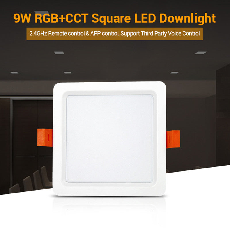 FUT064 2.4GHZ RF Remote/WIFI APP/Third Party Voice Control LED Lamp Miboxer AC100-240V 9W RGB+CCT Square LED Downlight AIuminum