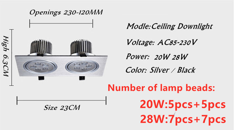 Dimmable Square LED Downlight 12W 20W 28W Recessed High power LED Ceiling Lamp Spot light AC85-265V Indoor Lighting