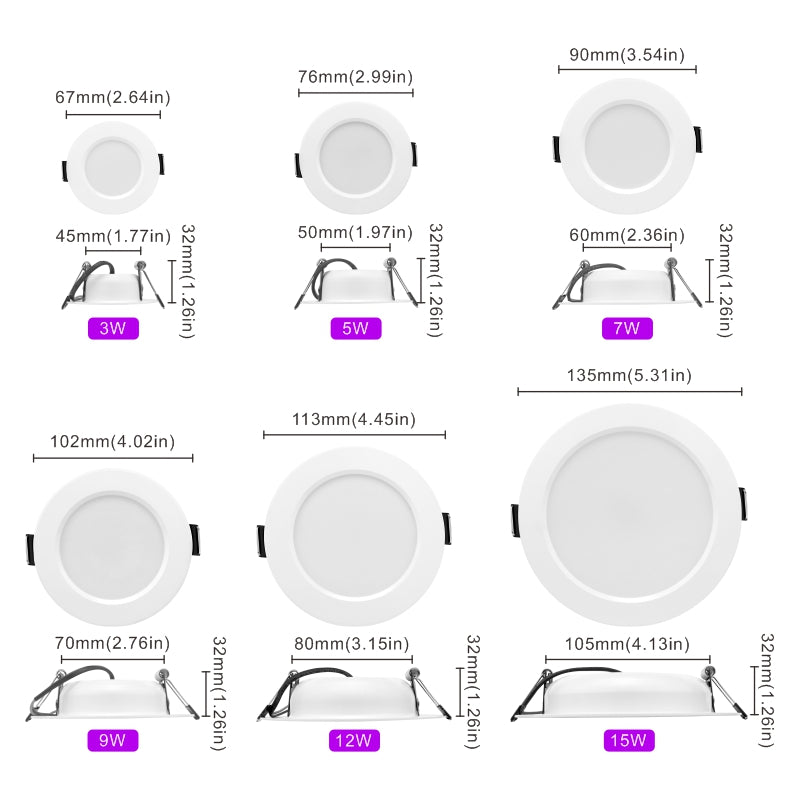 Led Downlight 220V Recessed 10pcs/lot 3W 5W 7W 9W 12W 15W Ceiling Light 3/4/5 inch Round Led Panel Down Light Spotlight Lighting