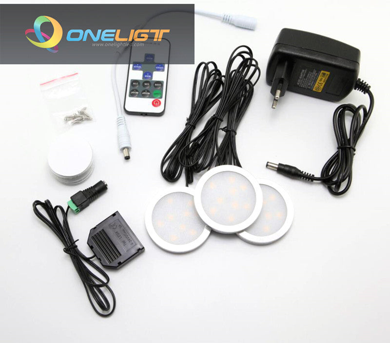 Dimmable LED Under Cabinet Lights 3x2W Downlights Spotlight With RF Remote Controller Adapter Kitchen Wardrobe Room Lighting