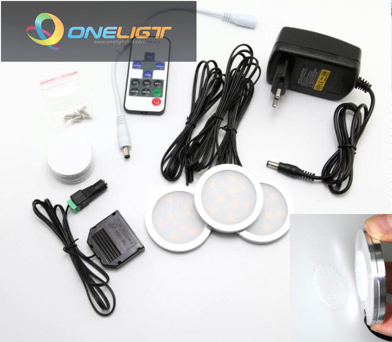 Dimmable LED Under Cabinet Lights 3x2W Downlights Spotlight With RF Remote Controller Adapter Kitchen Wardrobe Room Lighting