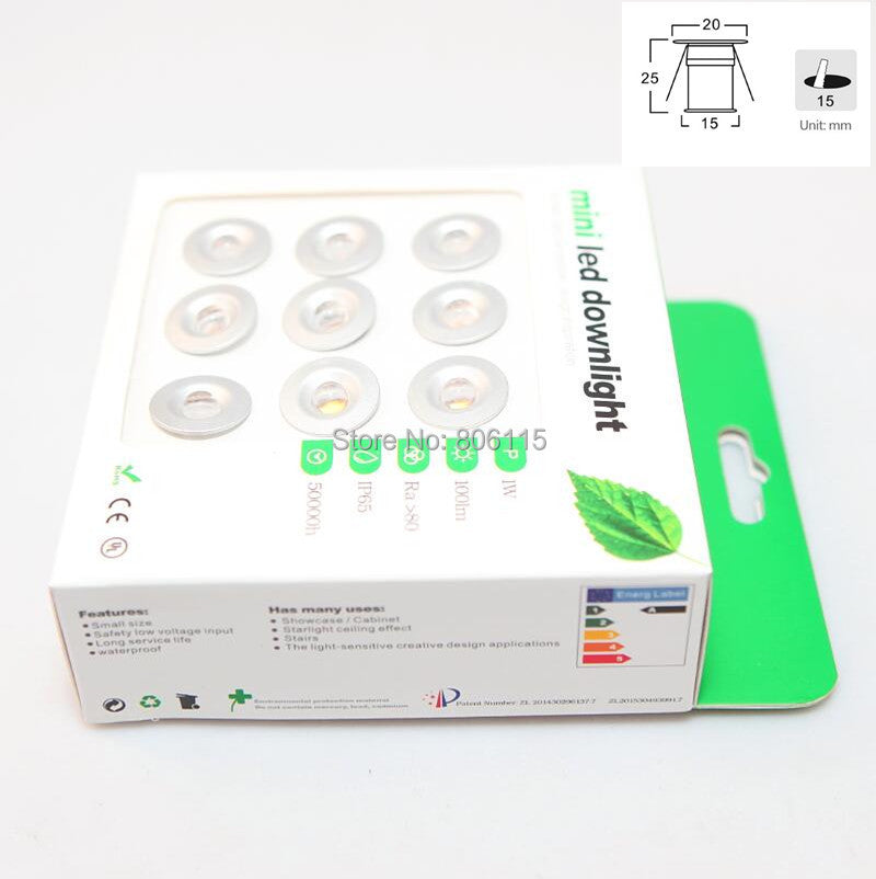 Dimmable 9pcs DC12V 1W LED MINI Downlight Bridgelux Waterproof IP65 LED Spot Light LED Cabinet Light New Design Square Round