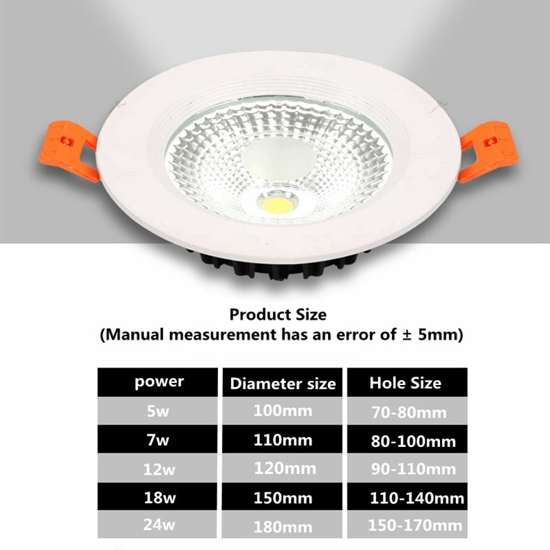 LED dimmable downlight 5w 7w 12w 18w 24w anti-fog and anti-glare COB spotlight AC110V/220V embedded ceiling light