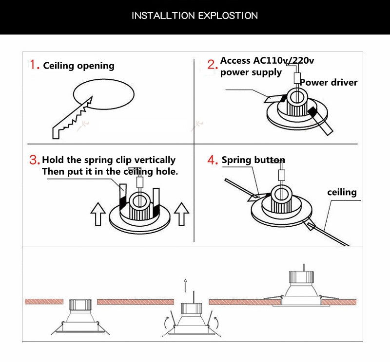 LED dimmable downlight 5w 7w 12w 18w 24w anti-fog and anti-glare COB spotlight AC110V/220V embedded ceiling light