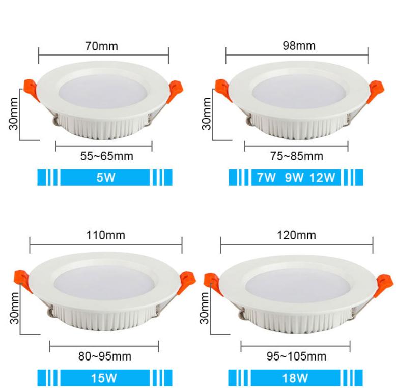 LED Downlight Thick Aluminum 5W 7W 9W 12W 15W 18W 110V Recessed 6Pcs AC220V Spot Lighting Bedroom Kitchen Indoor Down Lamp