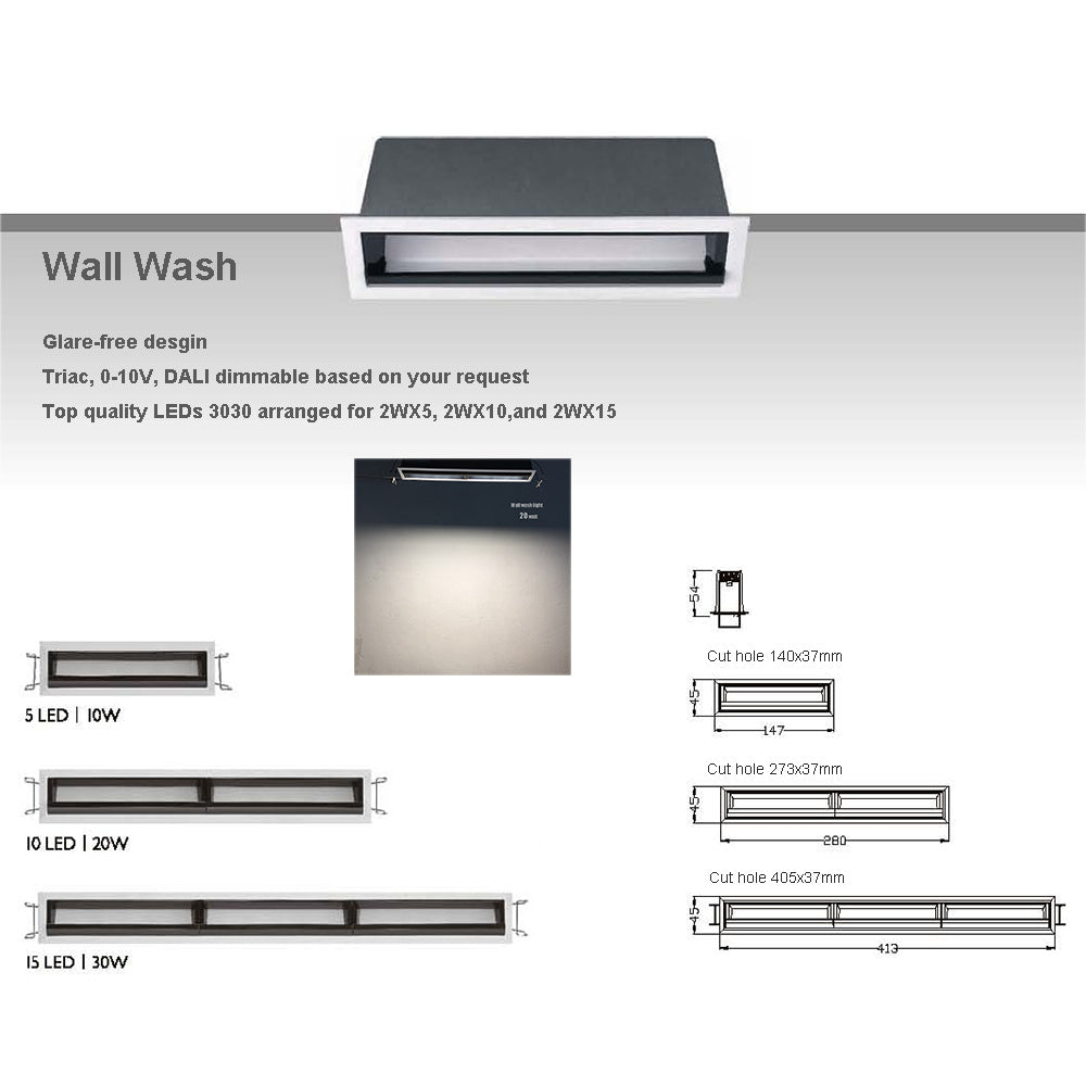 Dimmable Leading Edge Trailing Edge 0-10V Linear LED Downlight for Wall washer Recessed Wall Wash Light Fixture