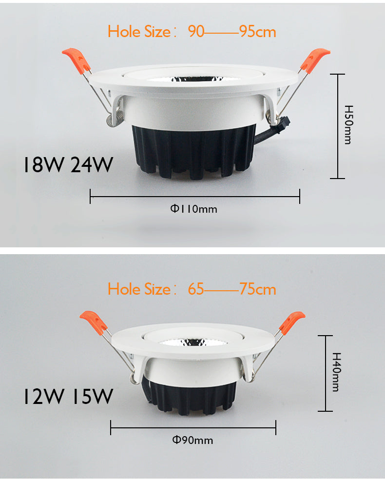 Dimmable LED Downlights AC90V-260V 5W 7W 9W 12W 15W 18W 24W COB Chip Recessed Ceiling Lamps Spot Lights For Home illumination