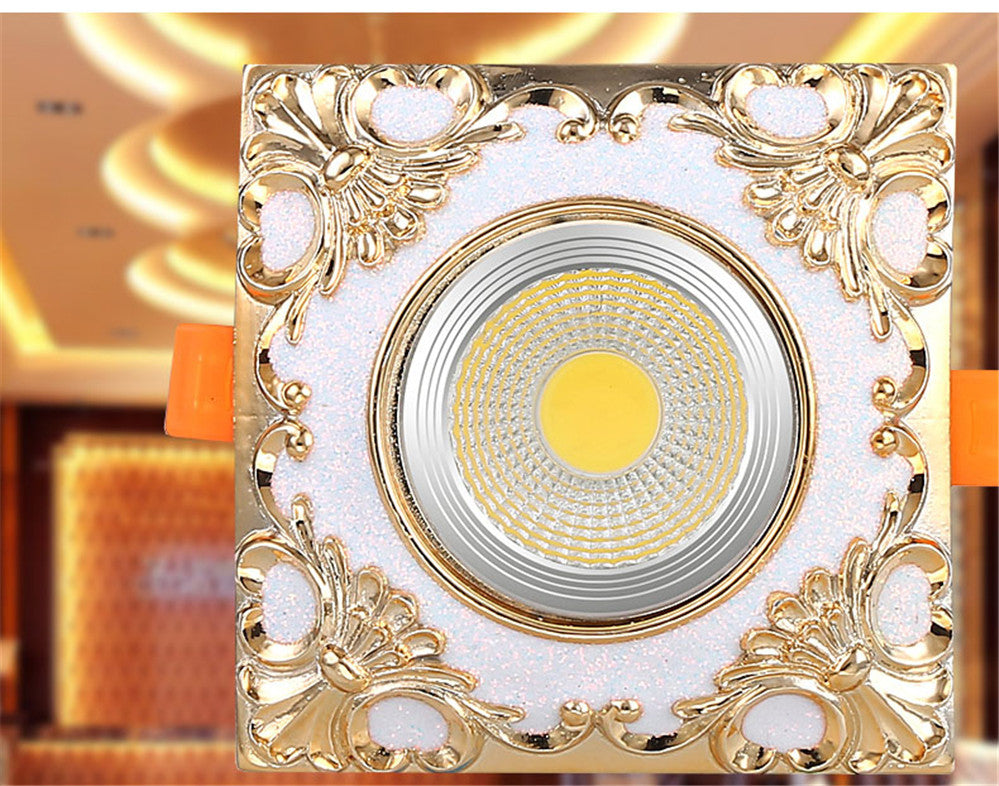 Creative Square Resin Gold Lace Led Downlights 3W 5W 7W 110V 220V Hallway Dining Room Loft Embedded Platfond Lighting Fixture